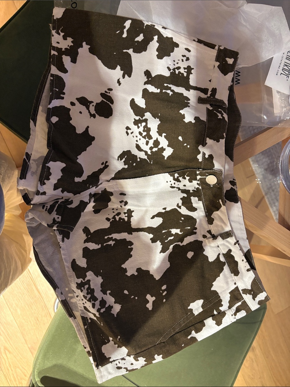 12th Tribe Brown and White Cow Print Jean Shorts